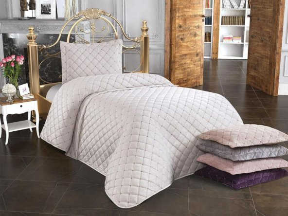 Dessert Kadife Tek Kişilik Yatak Örtüsü Krem ürün görseli 1