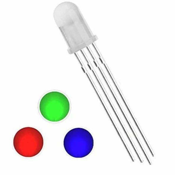 5 Adet - RGB Led 5mm Şeffaf Ortak Katot 4 Bacaklı Arduino Raspberry ürün görseli 1
