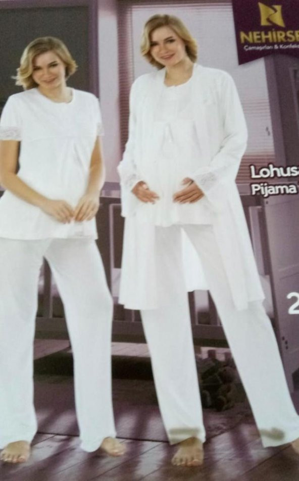 NEHİR 2064- Hamile Lohusa 3Lü Pijama Sabahlık Takım ürün görseli 1