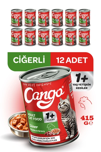Cango Yetişkin Yaş Kedi Maması Ciğerli 415Gr 12Li ürün görseli 1