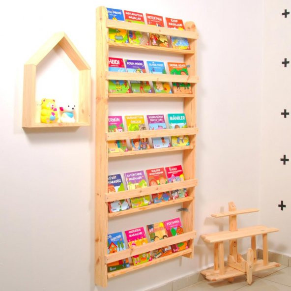 Çocuk Odası Eğitici Montessori Kitaplık Mobilya Raf Duvar Rafı 5 li ürün görseli 1