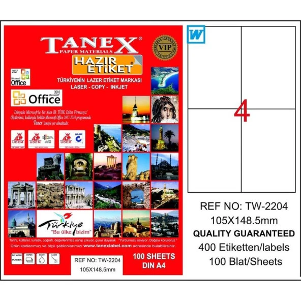 Tanex Lazer Etiket 100 YP 105X148,5 Laser-Copy-Inkjet TW-2204 ürün görseli 1