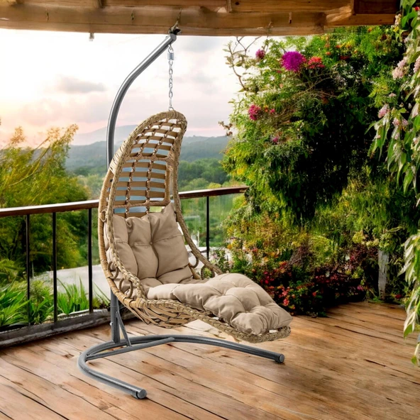 Capri Swing Bodrum Tekli Rattan Bahçe Salıncağı | Balkon Salıncağı - Resim 8