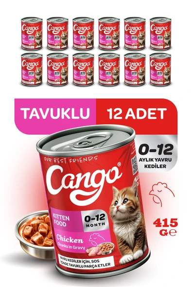 Cango Yavru Yaş Kedi Maması Tavuklu 415Gr 12Li ürün görseli 1
