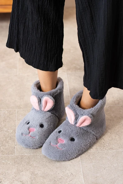 Albishoes Kadın Tavşan Figürlü Ev Botu Panduf Anne Çocuk Yumuşak Rahat Sessiz Taban Ev Ayakkabısı ürün görseli 1