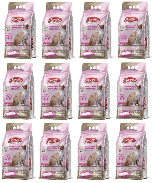 Energy Bentonit Kedi Kumu Bebek Pudrası Kokulu 5 Lt - 12 Paket - Toplam 60 Lt ürün görseli 1