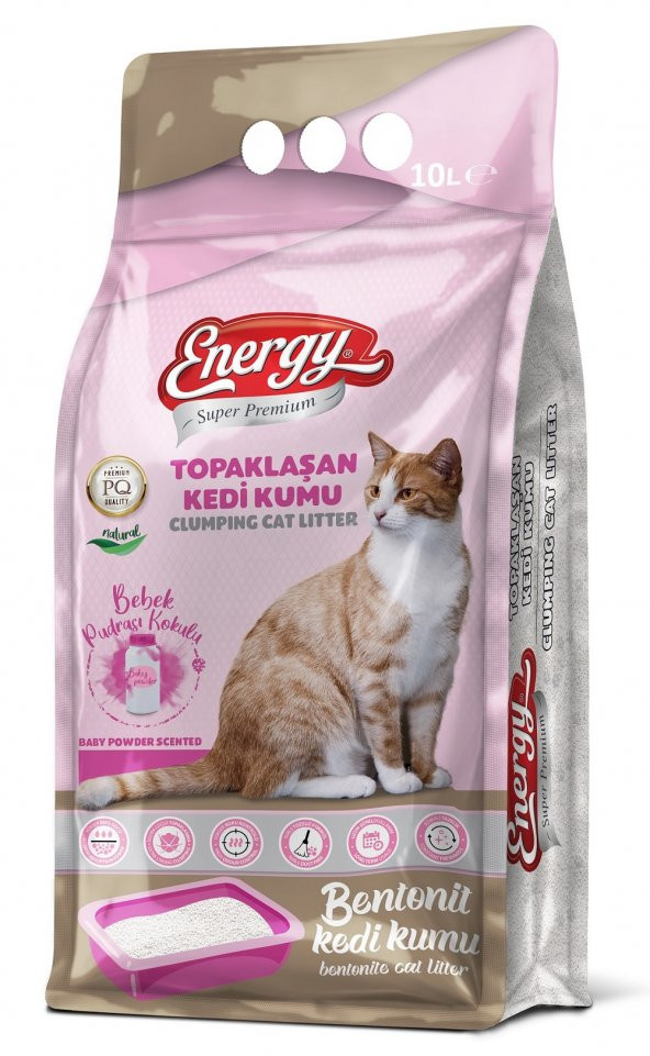 Energy Bentonit Kedi Kumu Bebek Pudrası Kokulu 10 Lt ürün görseli 1