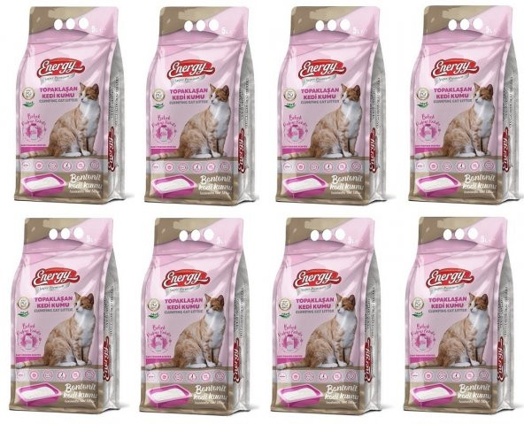 Energy Bentonit Kedi Kumu Bebek Pudrası Kokulu 10 Lt - 8 Paket - Toplam 80 Lt ürün görseli 1