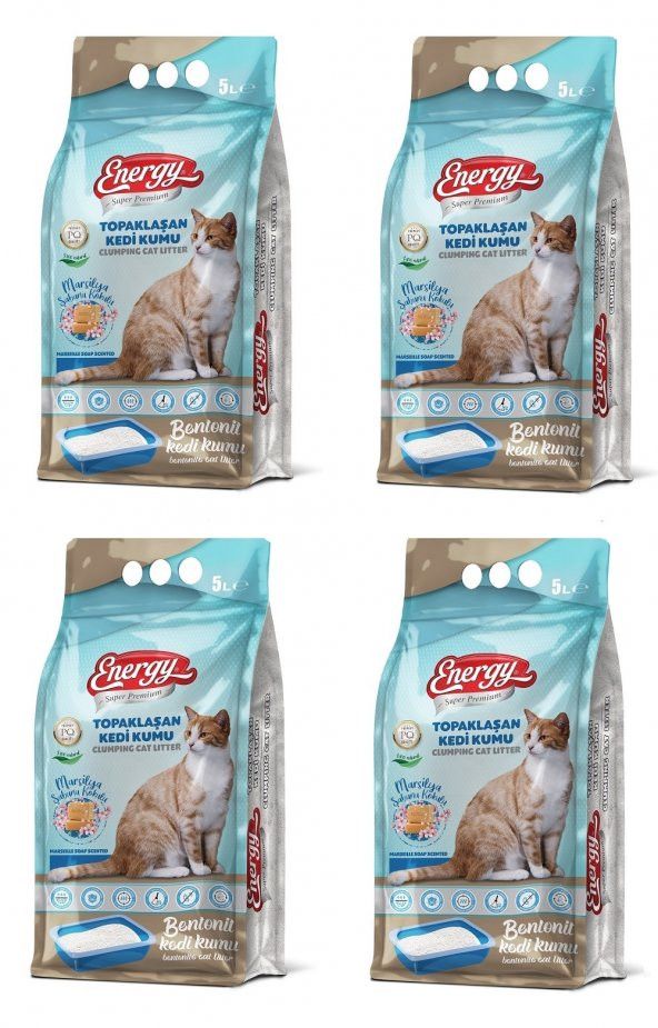 Energy Bentonit Kedi Kumu Marsilya Sabunu Kokulu 5 Lt - 4 Paket - Toplam 20 Lt ürün görseli 1
