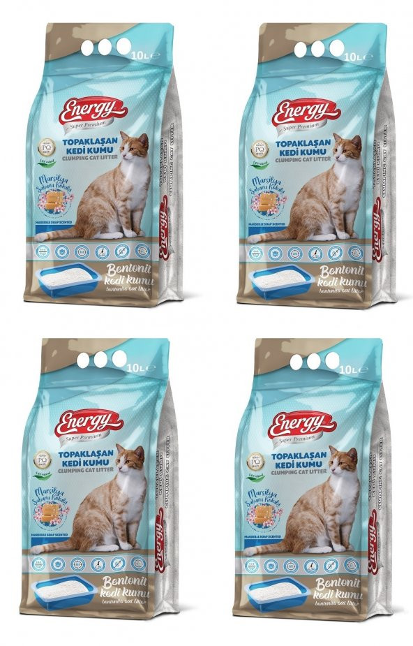 Energy Bentonit Kedi Kumu Marsilya Sabunu Kokulu 10 Lt - 4 Paket - Toplam 40 Lt ürün görseli 1