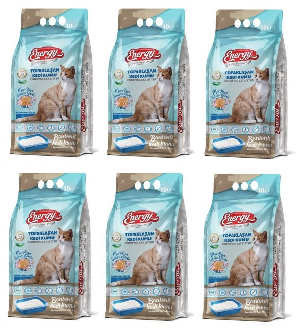 Energy Bentonit Kedi Kumu Marsilya Sabunu Kokulu 10 Lt - 6 Paket - Toplam 60 Lt ürün görseli 1