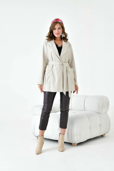 FTZ Women Kadın Deri Ceket  Beige 30917 ürün görseli 1
