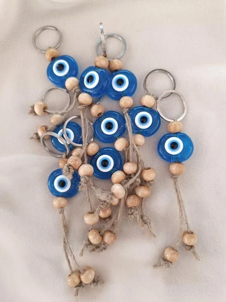 Nazar Boncuk Anahtarlık Şeffaf Mavi 10 Adet Kötü Göz Kovucu Nazar Hand Made Hasır Nazarlı Anahtarlık ürün görseli 1