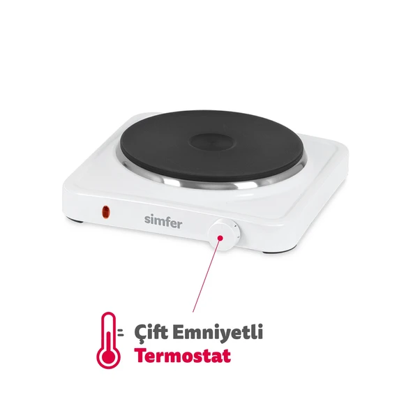 Simfer HP1500W Beyaz Hot Plate Tek Gözü Elektrikli Ocak (Çift Emniyetli Termostat , 1500W Krom Çember) ürün görseli 1