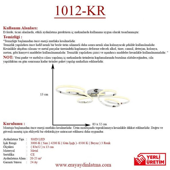 Eray Aydınlatma 1012-KR Krom  Led Avize - Resim 3