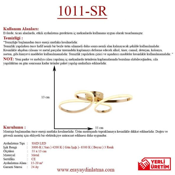 Eray Aydınlatma 1011-SR Sarı  Led Avize - Resim 3