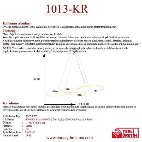 Eray Aydınlatma 1013-KR Krom  Led Avize - Resim 3