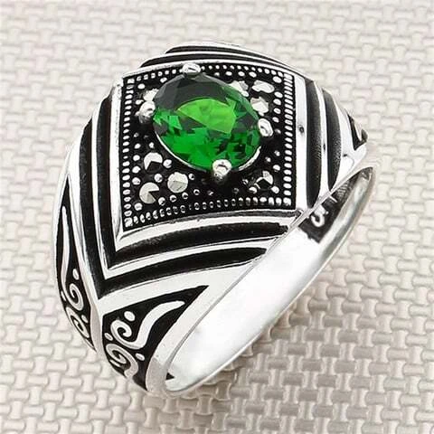 Yeşil Kesme Markazit Taşlı Şık 19 mm Erkek 925 İthal Gümüş Yüzük ürün görseli 1