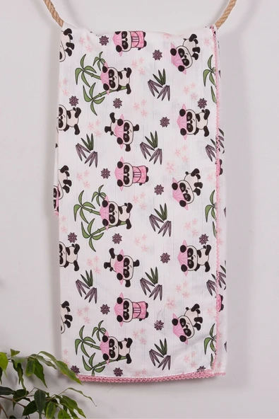 Pembe Bambu 95*120 Müslin Bebek Battaniyesi - Resim 3