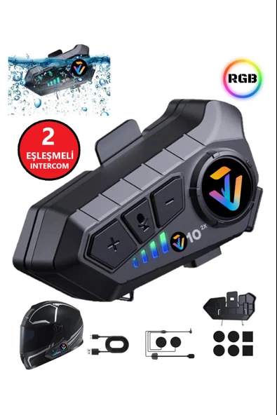 300 Mt Intercom 2 Eşleşmeli Kask Kulaklık Y-10PR Su Geçirmez Bluetooth Motosiklet Intercom Kulaklık ürün görseli 1