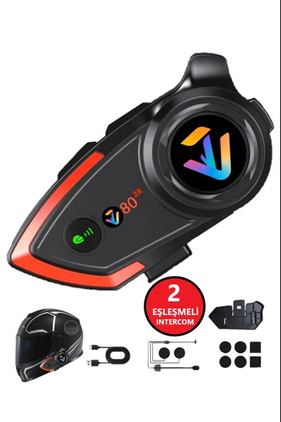 500 Mt Intercom 2 Eşleşmeli Kask Kulaklık Y-80PR Su Geçirmez Bluetooth Motosiklet Intercom Kulaklık ürün görseli 1
