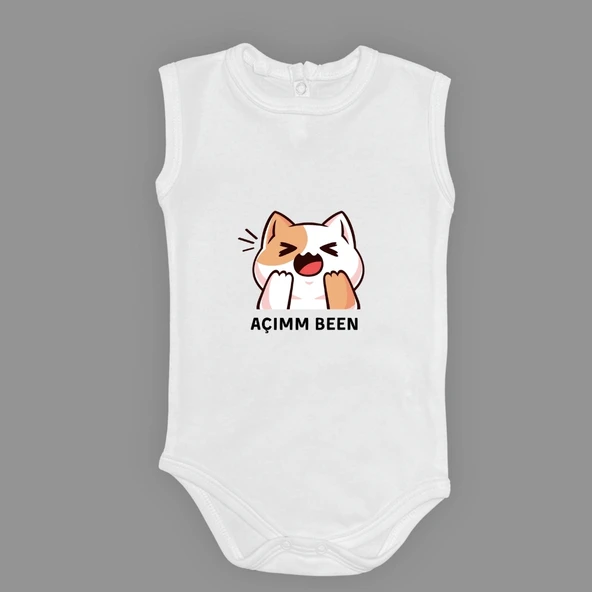 Açım Ben Kedi Baskılı Bebek Body Zıbın Çıtçıtlı Badi MNK0631 ürün görseli 1