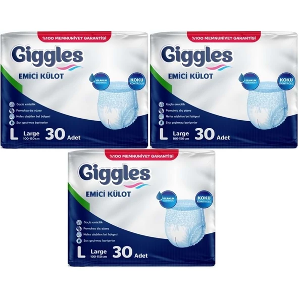 Giggles Yetişkin Bezi Emici Külot L-Büyük 90 Adet (3PK*30) ürün görseli 1