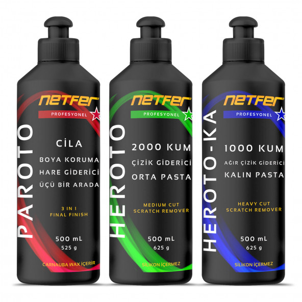 Netfer 3'lü Orta Kalın Pasta Cila Set - 3x500 mL ürün görseli 1