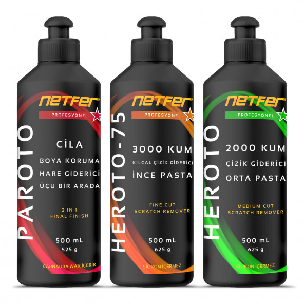 Netfer 3'lü İnce Orta Pasta Cila Set - 3x500 mL ürün görseli 1