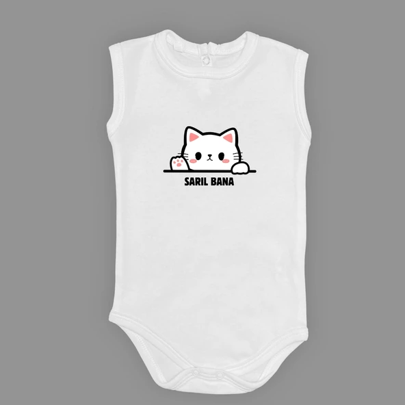 Sarıl Bana Kedi Baskılı Bebek Body Zıbın Çıtçıtlı Badi ürün görseli 1