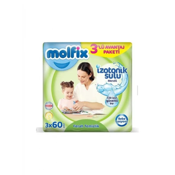 Molfix İzotonik Sulu Ferah Temizlik Islak Havlu Mendil 3'lü 180 Yaprak ürün görseli 1