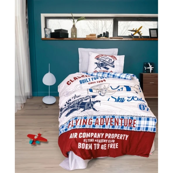 Cotton Box Junior Nevresim Takımı Tek Kişilik Flying Gri ürün görseli 1