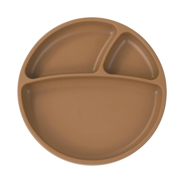 Oioi Porsiyon Vakum Tabanlı Silikon Tabak Woody Brown ürün görseli 1