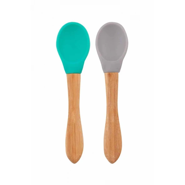 Oioi Bambu Saplı Silikon Mama Kaşığı 2li Aqua Green / Powder Grey ürün görseli 1