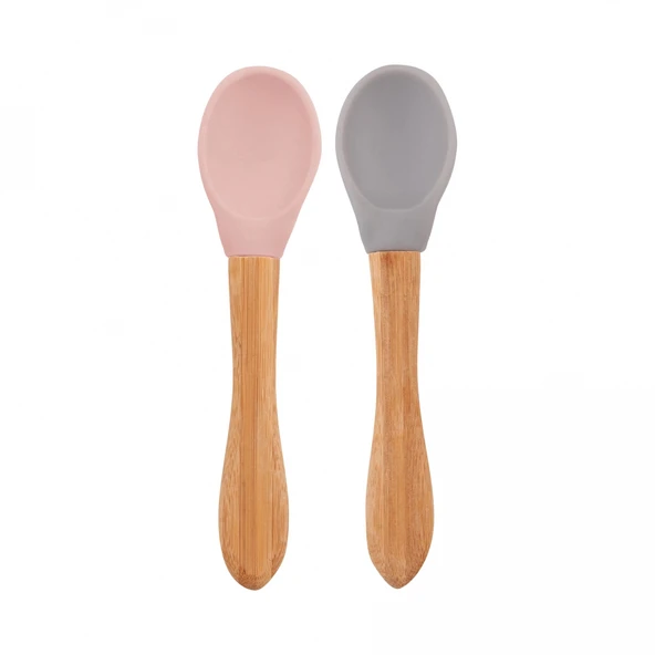 Oioi Bambu Saplı Silikon Mama Kaşığı 2li Pinky Pink / Powder Grey ürün görseli 1