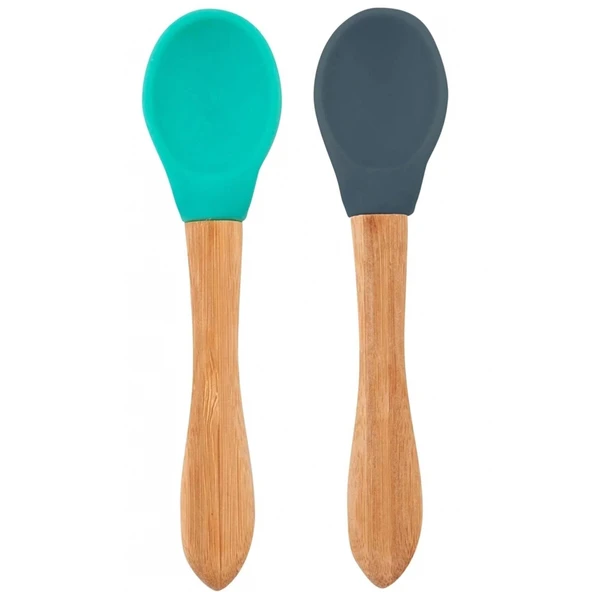 Oioi Bambu Saplı Silikon Mama Kaşığı 2li Aqua Green / Deep Blue ürün görseli 1