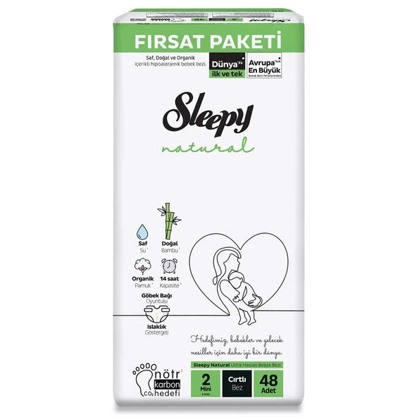 Sleepy Natural Bebek Bezi Fırsat Paketi 2 Beden 3-6 Kg 48 Adet ürün görseli 1