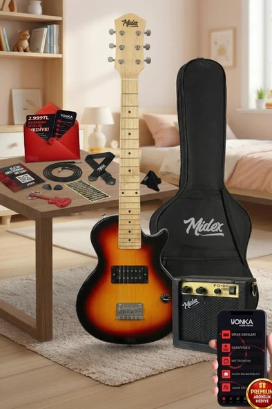 Midex CEG-34SB 5-8 Yaş Çocuklar İçin Amfili Full 1/2 34 İnç Elektro Gitar Seti Sunburs ürün görseli 1