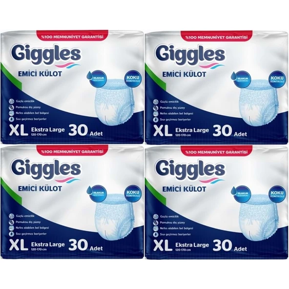 Giggles Yetişkin Bezi Emici Külot Ekstra Büyük (XL) 120 Adet (4PK*30) ürün görseli 1