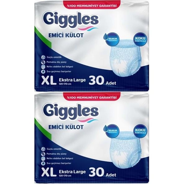 Giggles Yetişkin Bezi Emici Külot Ekstra Büyük (XL) 60 Adet (2PK*30) ürün görseli 1