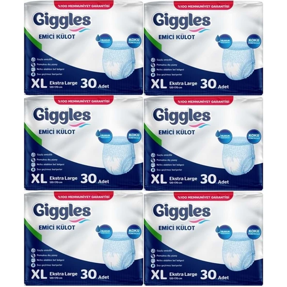 Giggles Yetişkin Bezi Emici Külot Ekstra Büyük (XL) 180 Adet (6PK*30) ürün görseli 1