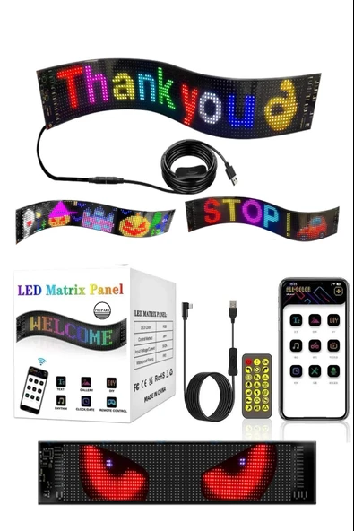 Led Matrix Panel RG-B Ekran Kumandalı App Kontrollü İş Yeri Otomobil Tır Kamyon Cam veya Duvar Uyuml ürün görseli 1