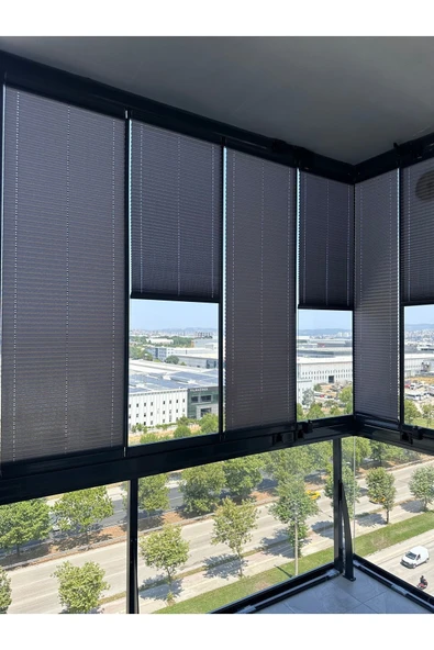 Blind-X  Antrasit Plise Katlanır Cam Balkon Perdesi, Ofis Perdesi, Mutfak Perdesi, Salon Perdesi ürün görseli 1