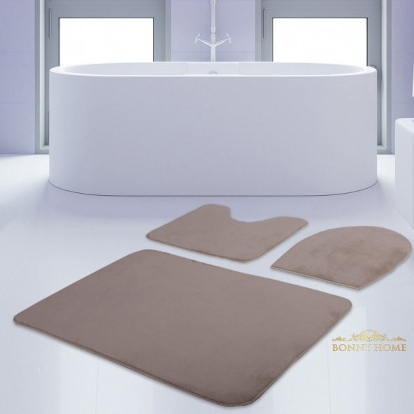 Bonny Home Unicolor Düz Vizon 3lü Banyo Paspası Halısı Seti Kaymaz Klozet Takımı ürün görseli 1