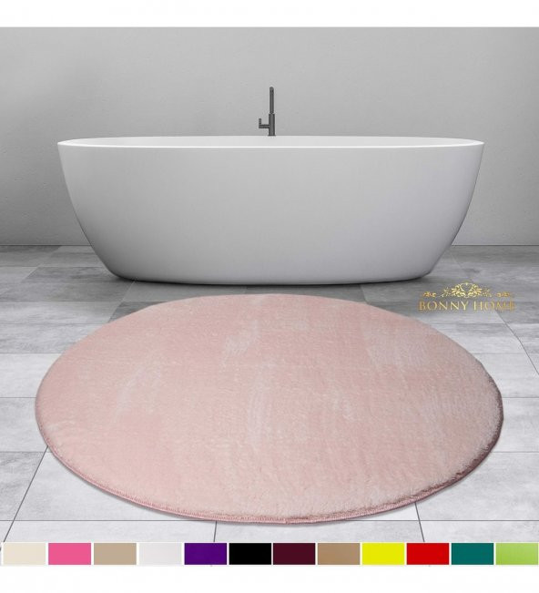 Bonny Home Elite Pudra 100x100 cm Yuvarlak Peluş Banyo Paspası Kaymaz Taban Pufidik Banyo Halısı ürün görseli 1