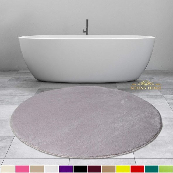 Bonny Home Elite Gri 100x100 cm Yuvarlak Peluş Banyo Paspası Kaymaz Taban Pufidik Banyo Halısı ürün görseli 1