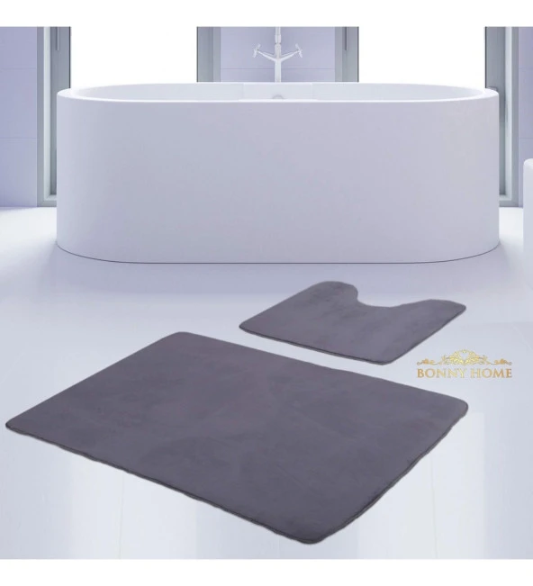 Bonny Home Unicolor Düz Gri 2li Banyo Paspası Halısı Seti Kaymaz Klozet Taban Takımı ürün görseli 1