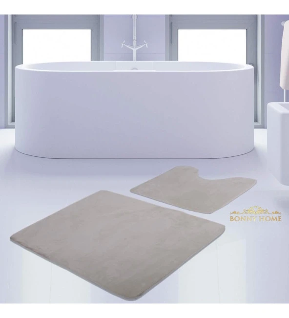 Bonny Home Unicolor Düz Krem 2li Banyo Paspası Halısı Seti Kaymaz Taban Klozet Takımı ürün görseli 1