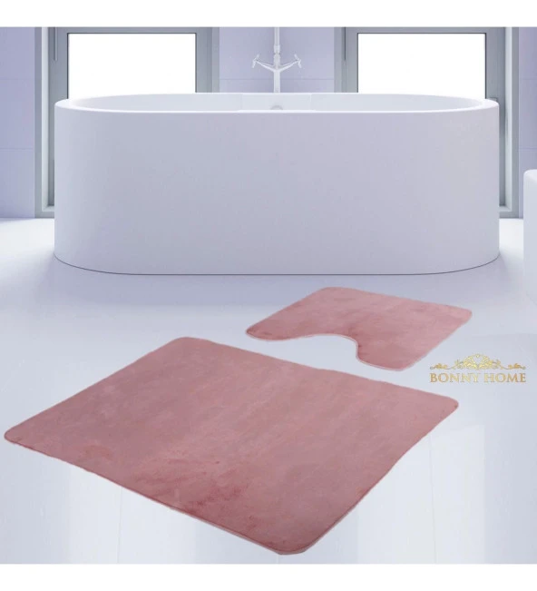 Bonny Home Unicolor Düz Pembe 2li Banyo Paspası Halısı Seti Kaymaz Taban Klozet Takımı ürün görseli 1