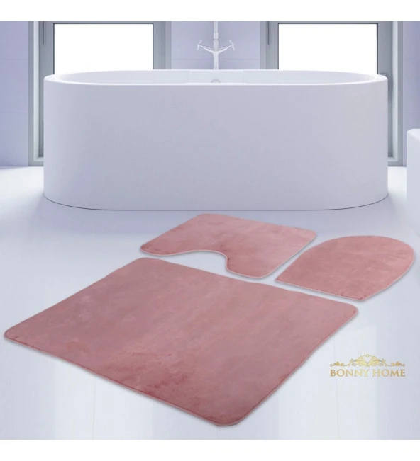 Bonny Home Unicolor Düz Pembe 3lü Banyo Paspası Halısı Seti Kaymaz Klozet Takımı ürün görseli 1